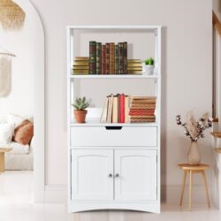 CostwayStorage Cabinet Display Shelf with Durable Material for Bathroom