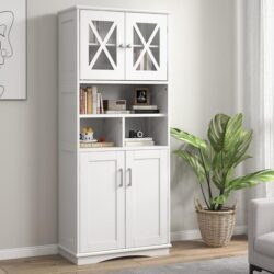 CostwayTall Bathroom Cabinet with Acrylic Doors and Adjustable Shelves-White