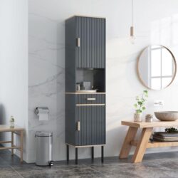 CostwayTall Slim Bathroom Cabinet with Open Compartment and Drawer-Grey