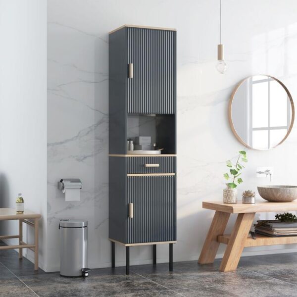 CostwayTall Slim Bathroom Cabinet with Open Compartment and Drawer-Grey