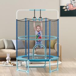 CostwayToddler Trampoline with Gymnastic Bar and Rings-Blue