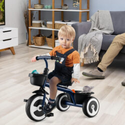 CostwayToddler Tricycle with Adjustable Seat and Front Rear Storage Baskets for 1.5-5 Years Old-Navy