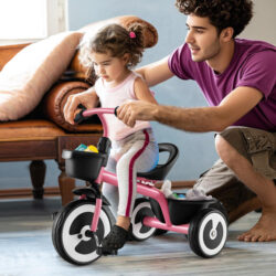 CostwayToddler Tricycle with Adjustable Seat and Front Rear Storage Baskets for 1.5-5 Years Old-Pink