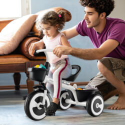 CostwayToddler Tricycle with Adjustable Seat and Front Rear Storage Baskets for 1.5-5 Years Old-White