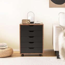 CostwayVersatile Storage Cabinet with Wheels for Home Office-Coffee