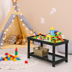 CostwayWooden Kids Activity Table with Storage Shelf and Removable Tabletop-Coffee