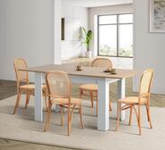 Doris 4 Seater Extendable Dining Table + Natural Rattan Chairs Neutral
