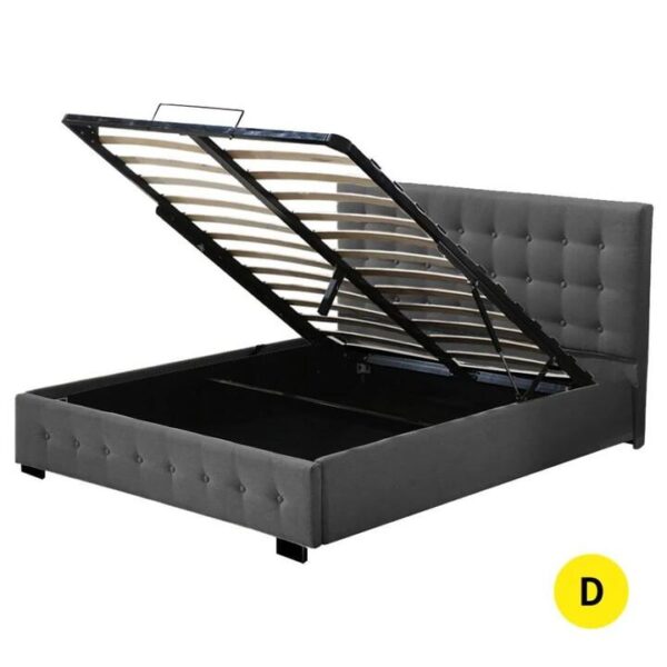 Gas Lift Bed Frame Fabric Base Mattress Storage Double Size Dark Grey