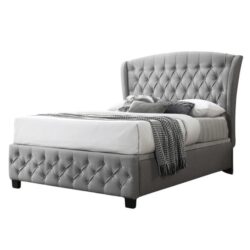 Howlan Fabric Button Tufted Gas Lift Storage Bed Frame Queen Size Devon Heather