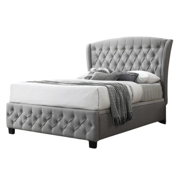 Howlan Fabric Button Tufted Gas Lift Storage Bed Frame Queen Size Devon Heather