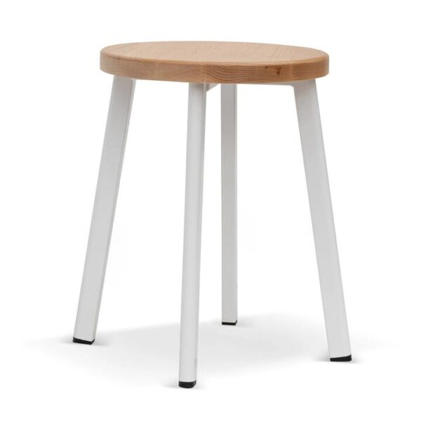 James 46cm Natural Wooden Seat Low Stool - White Legs by Interior Secrets - AfterPay Available