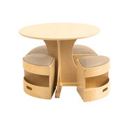 Jooyes 4 Seater Kids Table With Storage Stools Neutral