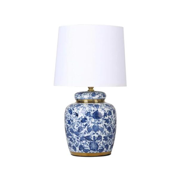 Maisha Floral Design Ceramic Base Fabric Shade Desk Table Lamp Blue/White