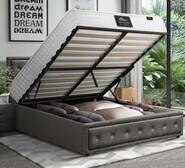 Rowynn Gas Lift Queen Bed With Mattress Set Grey Single