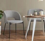 Set Of 2 Grey Wilson Faux Linen Dining Chairs Black