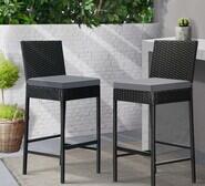 Set Of 2 Ingomar 70Cm Pe Rattan Outdoor Barstools Black