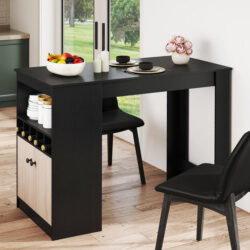 Costway120cm Bar Table with Storage Cabinet Kitchen Counter Height Dining Table-Black & Grey