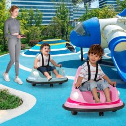 Costway12V Battery Powered Kids Ride On Bumper Car with Remote Control and Dual Joysticks-Blue