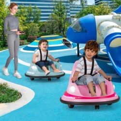 Costway12V Battery Powered Kids Ride On Bumper Car with Remote Control and Dual Joysticks-Pink