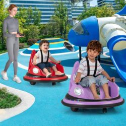 Costway12V Battery Powered Kids Ride On Bumper Car with Remote Control and Dual Joysticks-Purple