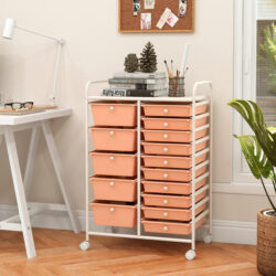 Costway15 Drawer Rolling Storage Cart with Wheels for Home Office-Pink