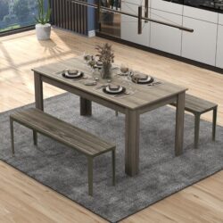 Costway160 CM Modern Dining Table with Sturdy L-shaped Legs-Natural