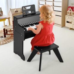 Costway25 Keys Kids Piano Keyboard with Stool-Black
