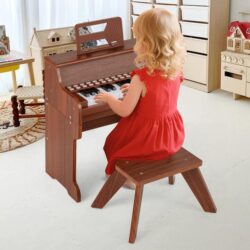 Costway25 Keys Kids Piano Keyboard with Stool-Brown