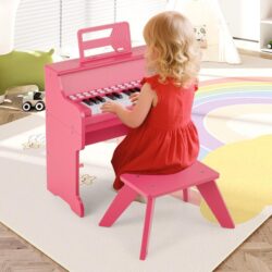 Costway25 Keys Kids Piano Keyboard with Stool-Pink