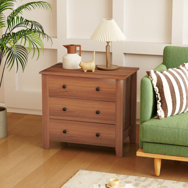 Costway3-Drawer Dresser Wide Chest of Drawers-Walnut