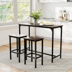 Costway3-Piece Dining Table Set Counter-Height Kitchen Table and 2 Bar Stools-Grey
