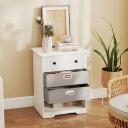 Costway4-Drawer Dresser Modern Chest Storage Organizer Multifunctional Freestanding Nightstand-White