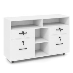 Costway4-Drawer Mobile File Cabinet with Lock for Home Office-White