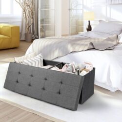 CostwayFabric Folding Storage Ottoman with Divider for Entryway