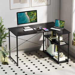 CostwayHome Office Computer Desk with Reversible Adjustable Storage Shelves-Black