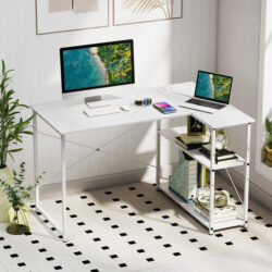 CostwayHome Office Computer Desk with Reversible Adjustable Storage Shelves-White