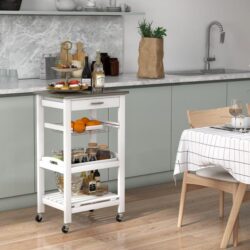 CostwayKitchen Rolling Island with Stainless Steel Countertop & Basket