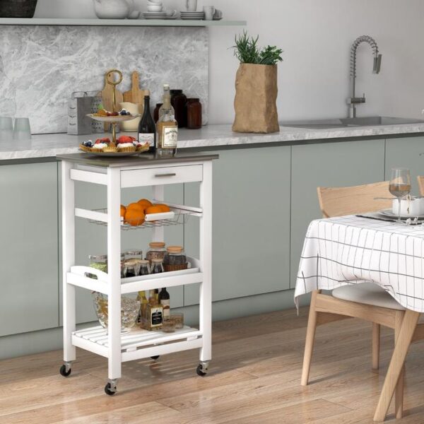 CostwayKitchen Rolling Island with Stainless Steel Countertop & Basket