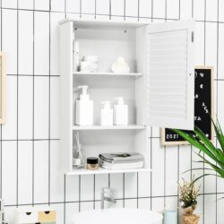 CostwayLarge Capacity Storage Cupboard with Single Louver Door for Bathroom-White