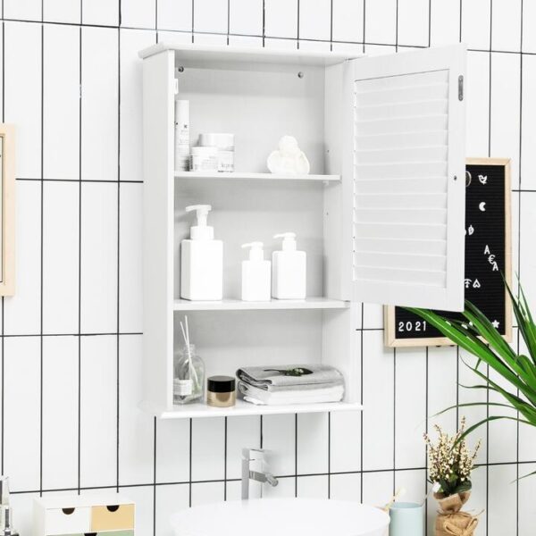 CostwayLarge Capacity Storage Cupboard with Single Louver Door for Bathroom-White