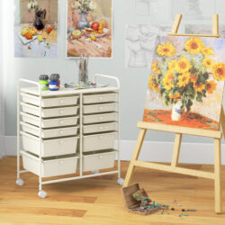 CostwayMovable 12-Drawer Storage Trolley with 2 lockable for Home Office-White
