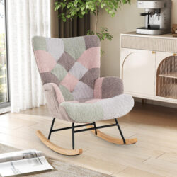 CostwayNursery Rocking Chair Upholstered Boucle Fabric Nursing Armchair