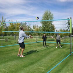 CostwayPortable Outdoor Volleyball Net Set with Height Adjustable Poles for Backyard-Green