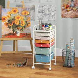 CostwayRolling Storage Cart with Removable Drawers and Lockable Wheels for Home Office School-Colourful