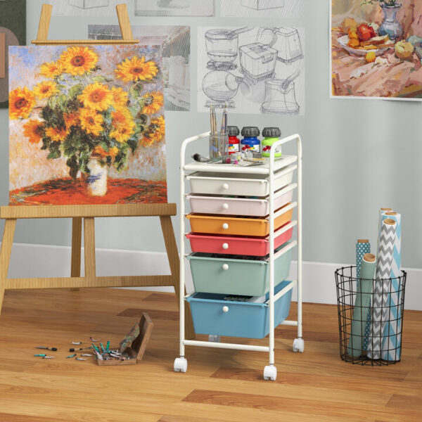 CostwayRolling Storage Cart with Removable Drawers and Lockable Wheels for Home Office School-Colourful