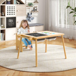 CostwaySensory Toddler Activity Table and Chair Set for Kids 2-8-Natural