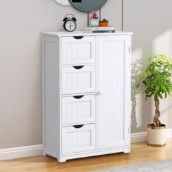 CostwayWooden Floor Cabinet with 4 Drawers for Bathroom Hallway-White