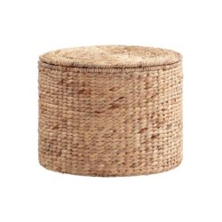 Design Square Zyla Woven Iron Frame Round Storage Ottoman Round Natural
