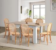 Doris 6 Seater Extendable Dining Table + Natural Rattan Chairs Neutral