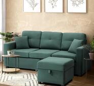 Elwine 3 Seater Sofa With Ottoman Green